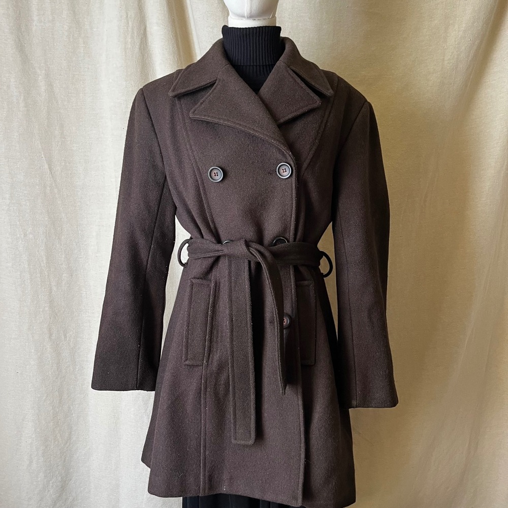 Vintage Le Château Brown Wool Belted Double Breasted Coat Made in Canada S/M